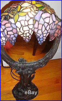 Antique Vintage Art Nouveau Stain Glass Figural Lamp Mirror