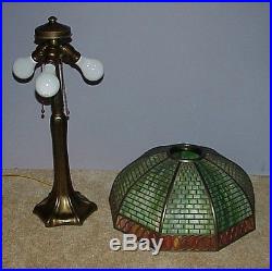 Antique Vintage Arts & Crafts Handel Leaded Slag Glass Overlay Panel Lamp NR