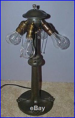 Antique Vintage Leaded Stained Slag Glass Arts & Crafts Bradley & Hubbard Lamp