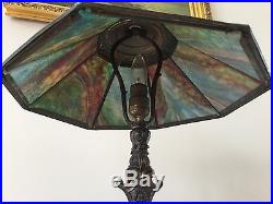 Antique Vintage Slag Glass Peacock Bird of Paradise Desk Lamp Mission Arts Craft