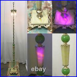 Antique Vtg Art Deco Victorian Floor Lamp Brass Vaseline Glass Houze, Akro Agate