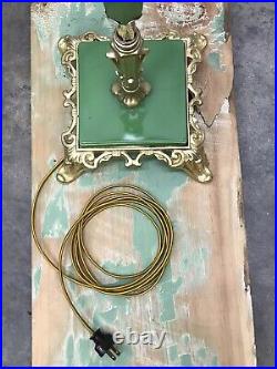 Antique Vtg Art Deco Victorian Floor Lamp Brass & Vaseline Glass, Houze, Jadeite