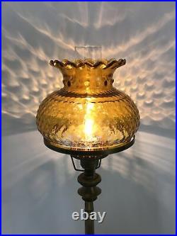 Antique Vtg Brass Art Deco Table Lamp Glass Shade Student Desk Victorian Boudoir