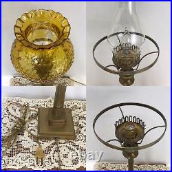 Antique Vtg Brass Art Deco Table Lamp Glass Shade Student Desk Victorian Boudoir