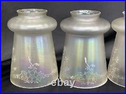 Antique Vtg Set 4 Iridescent Art Glass Lamp Shades Floral Victorian Deco Nouveau