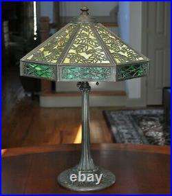 Antique Wilkinson Arts & Crafts Lamp Bronze Base Slag Glass Lamp Handel