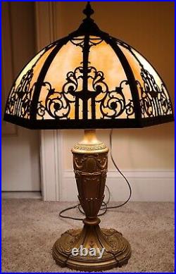 Antique Working 1920's Miller Art Nouveau Ornate Caramel Slag Glass Table Lamp