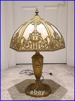 Antique Working 1920's Miller Art Nouveau Ornate Caramel Slag Glass Table Lamp