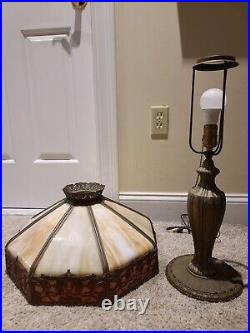 Antique Working 1920's Miller Art Nouveau Red & Caramel Slag Glass Table Lamp