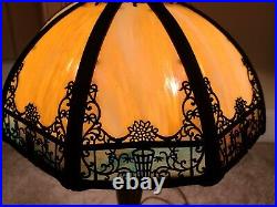Antique Working 1920s Miller Art Nouveau Cast Iron Caramel Slag Glass Table Lamp