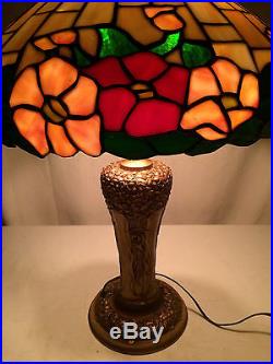 Antique arts crafts mission leaded slag glass Bradley hubbard handel era lamp nr