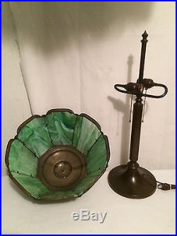 Antique arts crafts mission vintage slag glass Bradley hubbard handel era lamp
