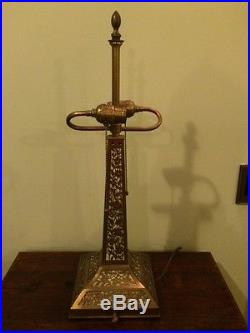 Antique brass victorian arts crafts glass prism lamp bradley hubbard handel era