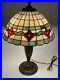 Antique c1910 Royal Art Glass Co Leaded Glass Lamp Shade Bronzed Electric Base
