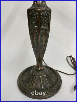 Antique c1910 Royal Art Glass Co Leaded Glass Lamp Shade Bronzed Electric Base