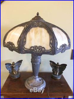 Antique vintage arts crafts mission slag glass lamp handel bradley hubbard era