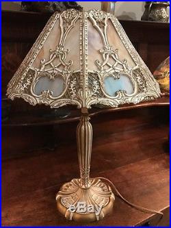 Antique vintage arts crafts victorian slag glass lamp handel bradley hubbard era