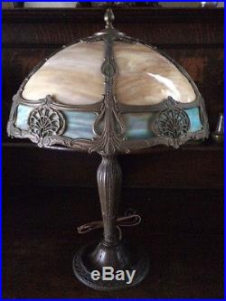 Antique vintage slag glass arts crafts mission handel bradley hubbard era lamp