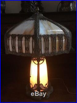 Antique vintage slag glass arts crafts victorian handel bradley hubbard era lamp