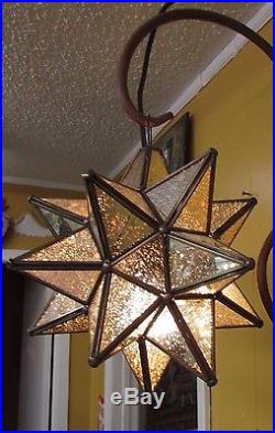 Antiqued Moorish Glass Star Lamp-Mexican Folk Art-Handmade-15 in-Large-Tin-NEW