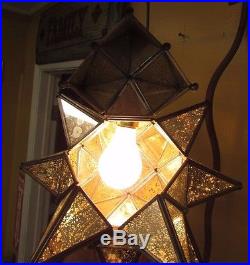 Antiqued Moorish Glass Star Lamp-Mexican Folk Art-Handmade-15 in-Large-Tin-NEW