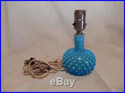 Aqua Blue Vintage Fenton Hobnail Opalescent Footed Glass Lamp