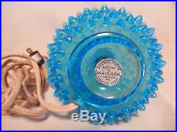 Aqua Blue Vintage Fenton Hobnail Opalescent Footed Glass Lamp