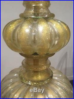 Archimede Seguso Vintage Gold Murano Art Glass Lamp by Marbro Lamp Midcentury
