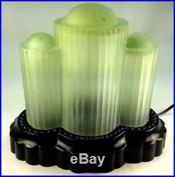 Art Deco 1920's Three Green Tower all Heavy Glass Accent Lamp/Radio Lamp
