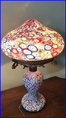 Art Deco 1930s Italian Murano Millefiori Mushroom rare Large Glass Shade Lamp