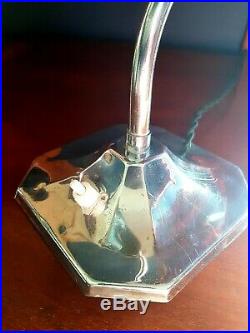 Art Deco 1930s Swan Neck Table/Desk Lamp Patina Chrome Period Glass Shade