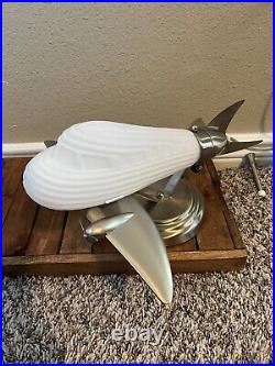 Art Deco Airplane Retro Table Lamp Chrome With Frosted White Glass Globe