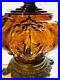 Art Deco Amber Lion Head Glass Lamp 3 Way Wrought Iron Base Parlor Room Cigar