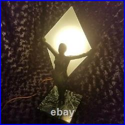 Art Deco Antique Figural Lamp With Glass Shade Marble Base