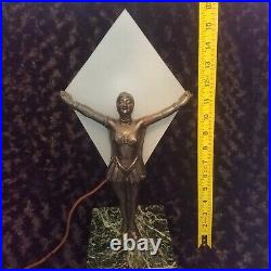Art Deco Antique Figural Lamp With Glass Shade Marble Base