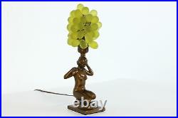 Art Deco Antique Glass Woman Holding Grapes Lamp and Shade #38474
