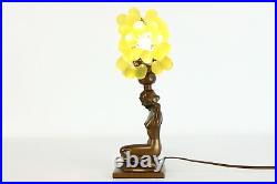 Art Deco Antique Glass Woman Holding Grapes Lamp and Shade #38474