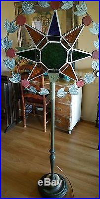 Art Deco Antique Rembrandt Floor Lamp, Unusual Stained Glass Star Light Fixture