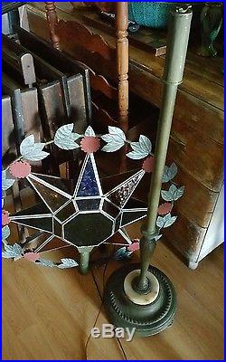 Art Deco Antique Rembrandt Floor Lamp, Unusual Stained Glass Star Light Fixture