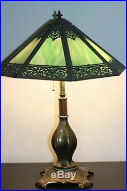 Art Deco Authentic Bradley Hubbard Brass Slag Glass Lamp Signed