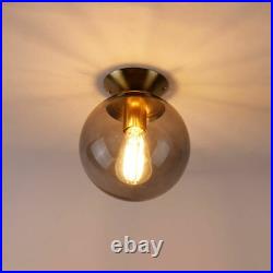 Art Deco Ceiling Lamp Brass with Smoke Glass Shade