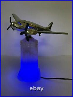Art Deco Chrome DC 3 Slag Glass Airplane Lamp
