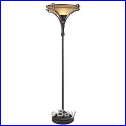 Art Deco Contemporary Torchiere Floor Lamp Uplight Glass Shade Black Metal