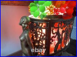 Art Deco Czech Beaded Glass Fruit Lamp 2 Nudes Ladies Withgriffins Greek Original