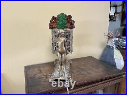 Art Deco Czech Beaded Glass Fruit Lamp 2 Nudes Ladies Withgriffins Greek Original