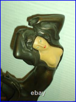 Art Deco Dancing NUDE Lady Bronze Lamp MURANO Millefiori rare SHELL GLASS shade