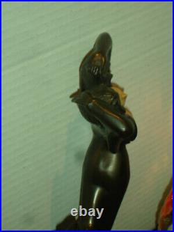Art Deco Dancing NUDE Lady Bronze Lamp MURANO Millefiori rare SHELL GLASS shade