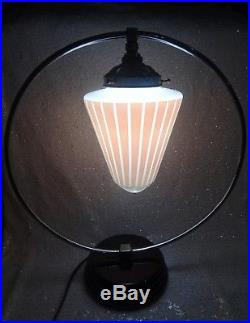 Art Deco Diana Era Chrome Ring Lamp with UFO Glass Shade