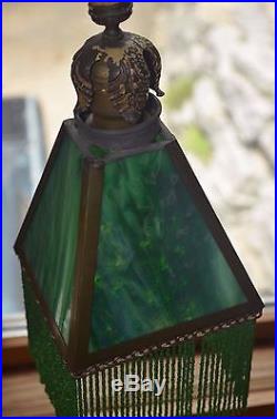 Art Deco Double Bridge Arm Lamp Green Slag Glass Shades Floor Lamp
