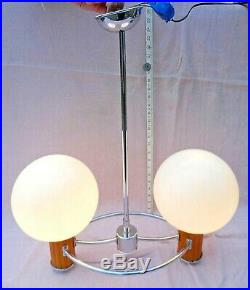 Art Deco Double Lamp Chrome Pendant Ceiling Light With Glass Globe Shades Vgc